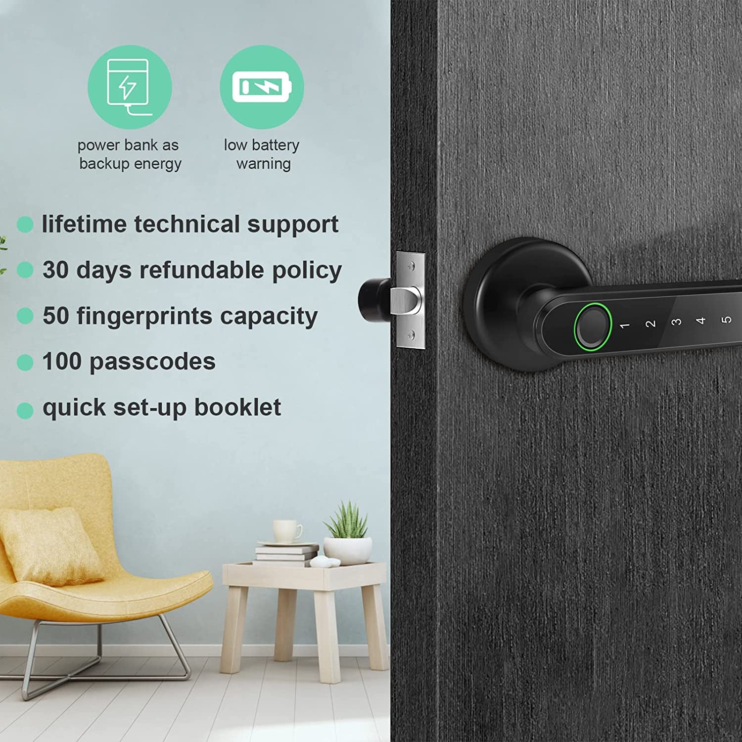 Smart Fingerprint Door Lock,Biometric Keyless Entry Door Lock, Deadbolt Door Lock with Keypad, Fingerprint Door Lock with Reversible Handle Locking for Home and Apartment, Black