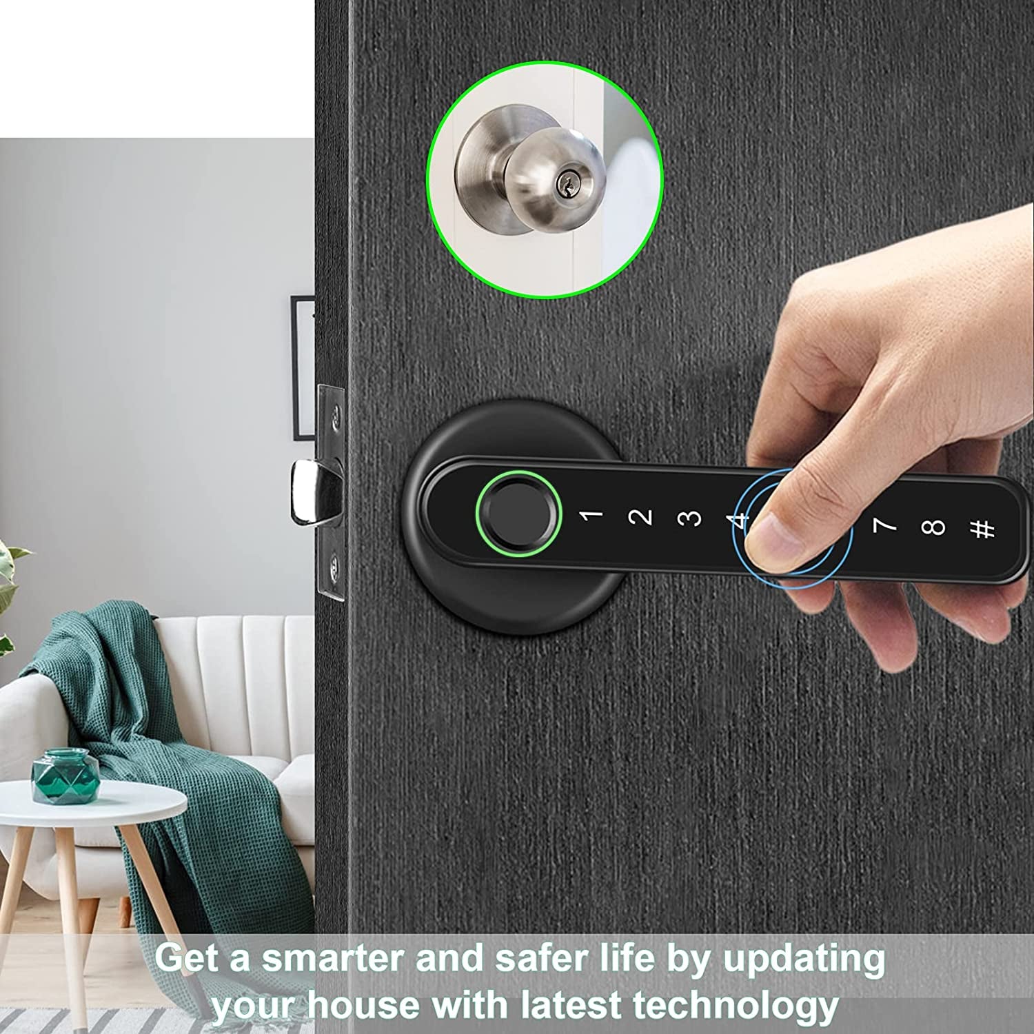 Smart Fingerprint Door Lock,Biometric Keyless Entry Door Lock, Deadbolt Door Lock with Keypad, Fingerprint Door Lock with Reversible Handle Locking for Home and Apartment, Black