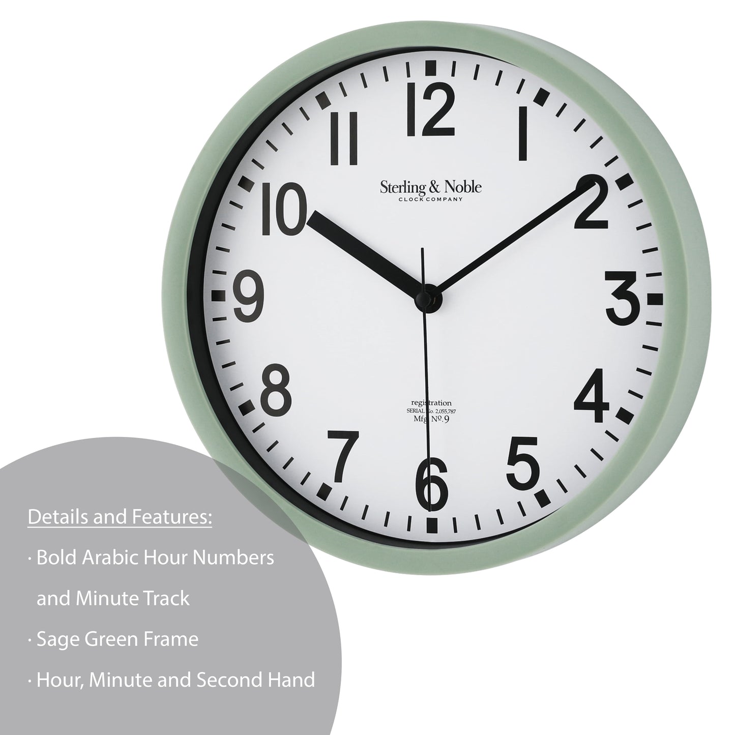 Basic Indoor 8.78" Sage Analog round Modern Wall Clock